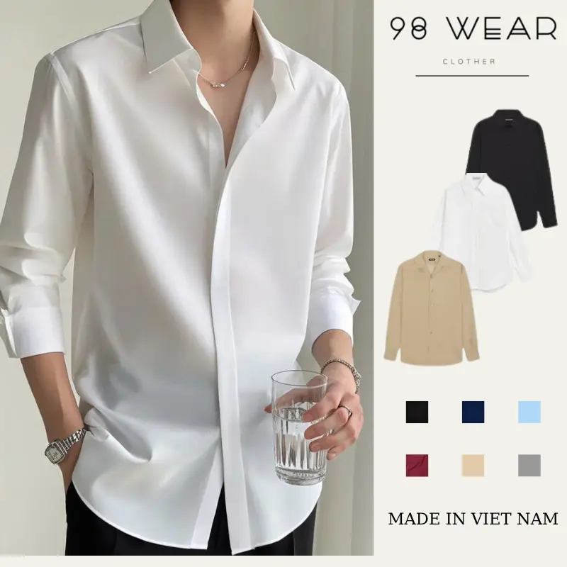 Áo sơ mi nam nữ dài tay Unisex Basic, sơ mi nam chất vải lụa mịn mát form rộng suông Menswear