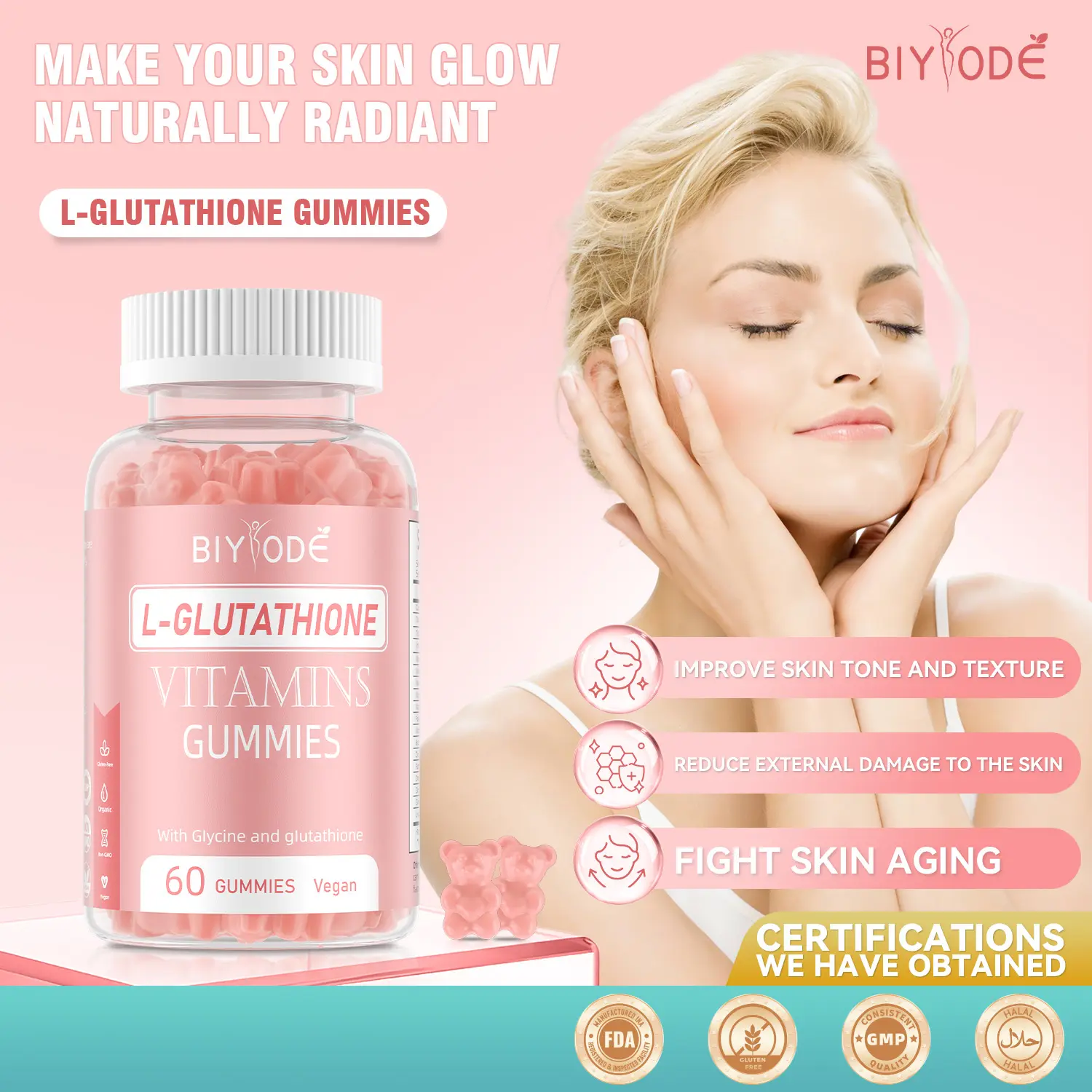 BIYODE L-Glutathione Gummies 60 Count skin whitening gummy Supplements Vegetar Biotin & L-glutathione | BIYODE L-Glutathione Gummies 60 Count skin whitening gummy Supplements Vegetar Biotin & L-glutathione |