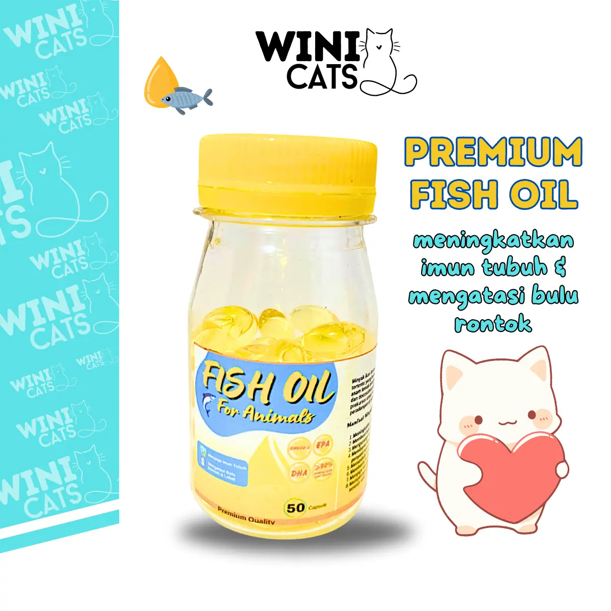 WINICATS Vitamin Minyak Ikan Kucing Anjing Kelinci Tung Hai Fish Liver Oil Omega 3 Vitamin Lengkap untuk Kesehatan Hewan Peliharaan