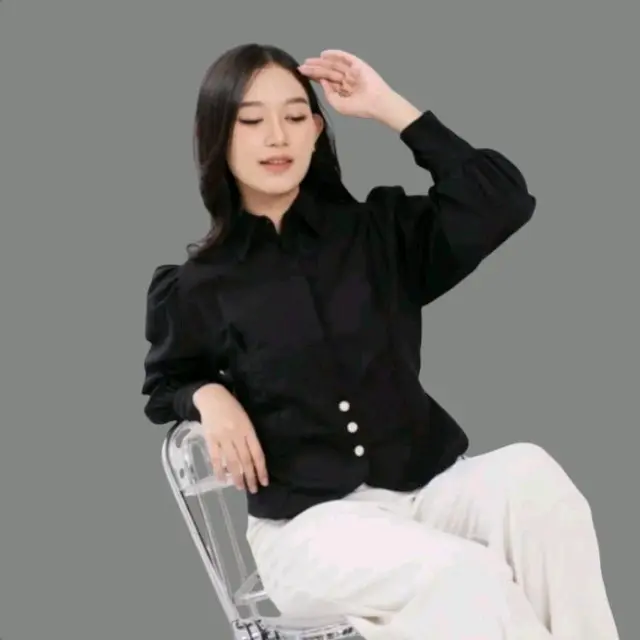 SHINJAU BLOUSE_Halinka Shirt_Kmeja Wanita Basik Linen premium Baju Panjang 0