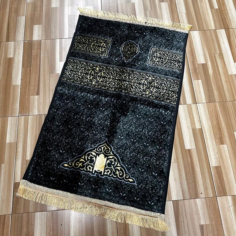 Sajadah tebal anti slip uk 70x110cm sejadah rumbai motip kiswah warna hitam dan cream nyaman dan lembut Turki Muslim 3
