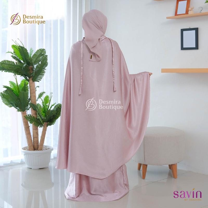 SAVIN BY DESMIRA -[ FREE SAJADAH ] MUKENA ELZYA CRADENZA SILK PREMIUM 2in1 Polos Cantik Dewasa Traveling 8