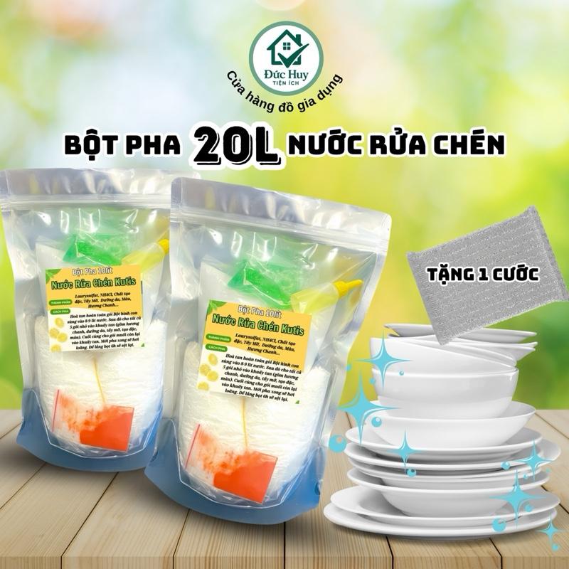   COMBO  Bột Pha 20Lít Nước Rửa Chén Tặng 1 Miếng Cước Rửa Chén Làm Sạch 