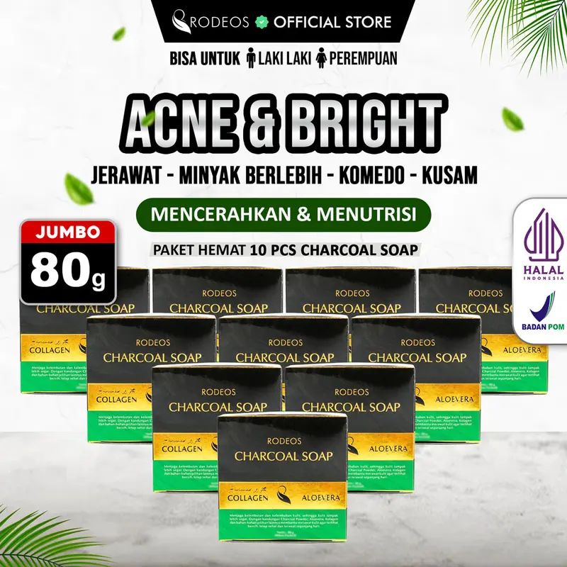 Paket Hemat 10 Pcs Rodeos Charcoal Soap 40g - Pencuci wajah, sabun anti jerawat, mencerahkan wajah, wajah berminyak, sabun charcoal, Kontrol Minyak Box Extract Facial Muka 0