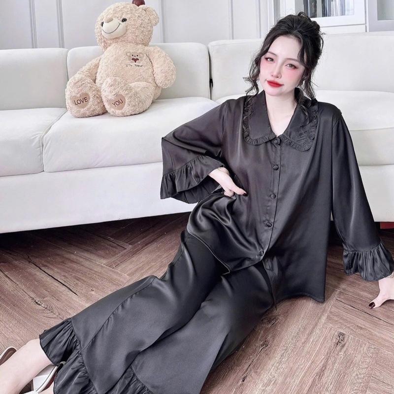  40-65kg -  Bộ ngủ mặc nhà pijama lụa mịn mát quần có túi cổ bèo tay lỡ xinh xắn 