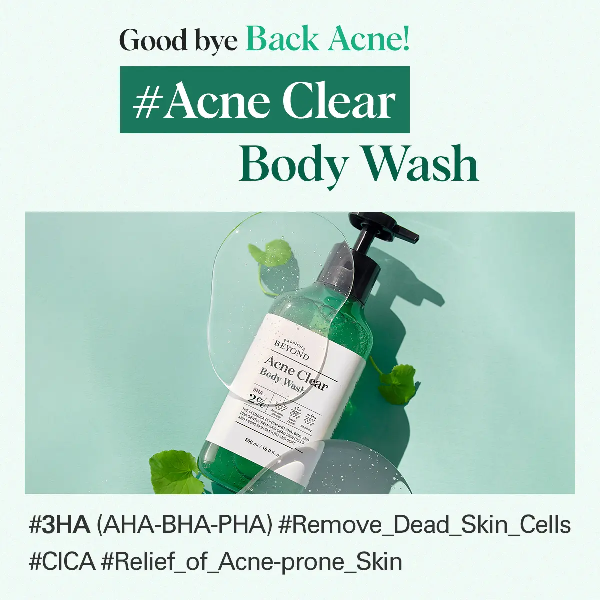 BEYOND Acne Body Shower Wash Care (150ml/500ml) - Triple Acid & Cica Body Shower Gel for Oily & Acne Prone Skin