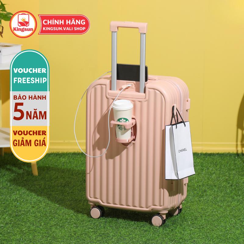 Vali Du Lịch KS-P309 Size 20/24 có cổng sạc + khay để cốc + móc treo đồ , Bảo Hành 5 Năm 4 bánh xoay 360 hành lý khóa kéo