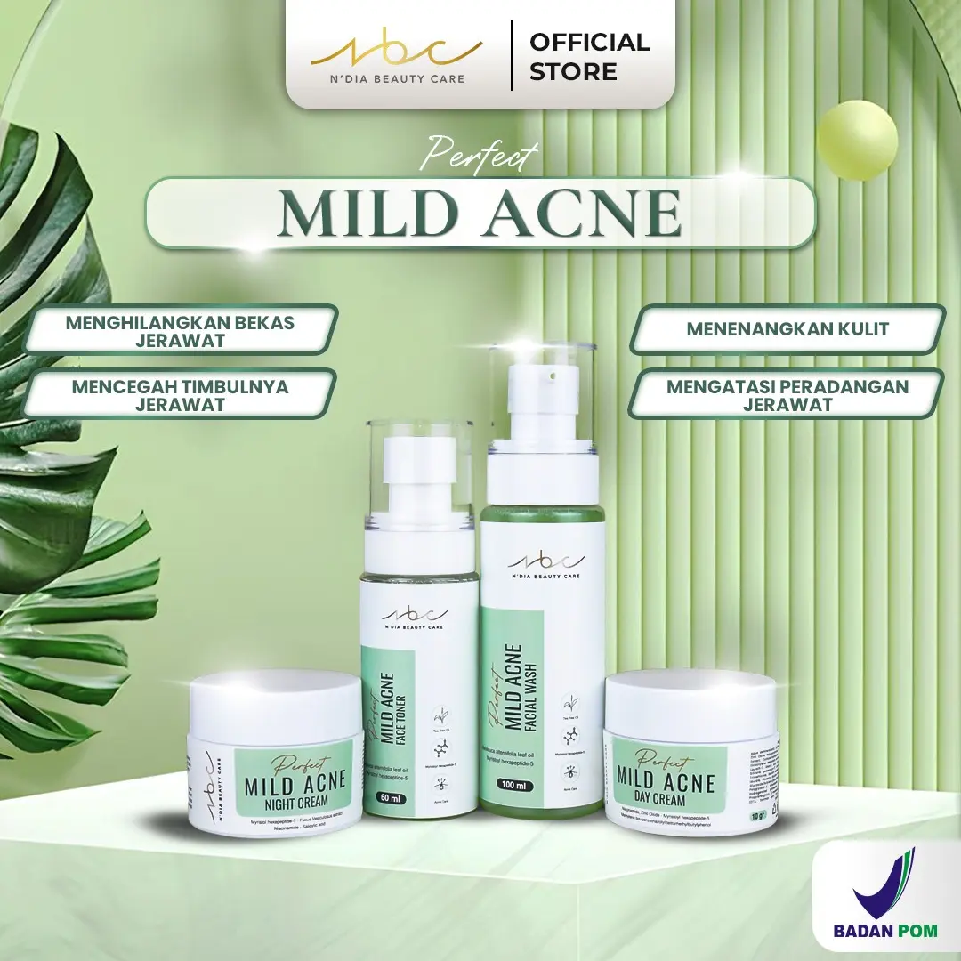 NBC SKINCARE PERFECT MILD ACNE PAKET PERAWATAN KULIT SENSITIVE BERJERAWAT - SKINCARE ACNE FIGHTER Face Wash, Serum Acne, Toner Acnbe, Day Cream & Night Cream