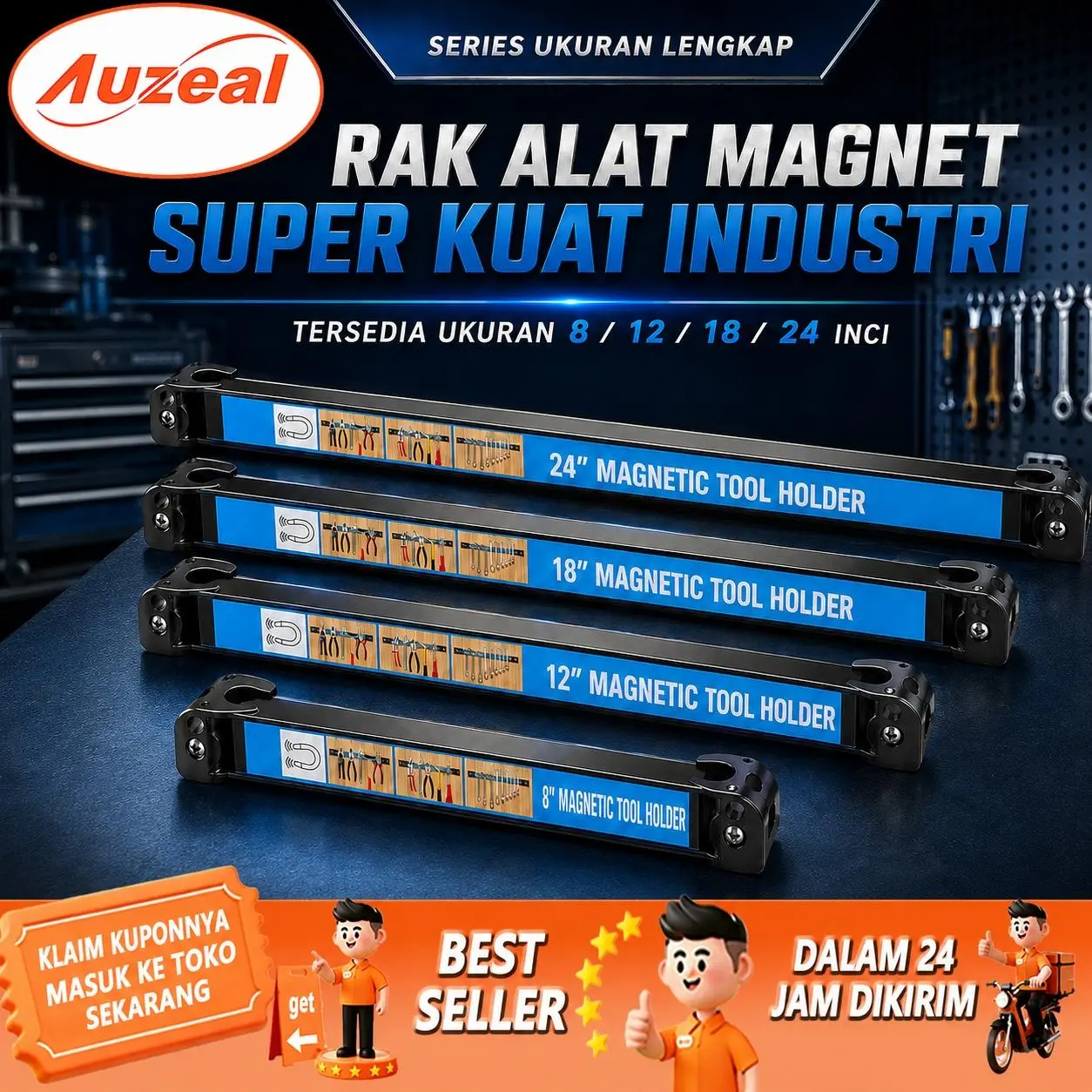 Auzeal Gantungan Magnet Perkakas Magnetic Tool Holder Beragam Pilihan Ukuran Sesuaikan Kebutuhan Ruang Workshop dan Garasi Anda