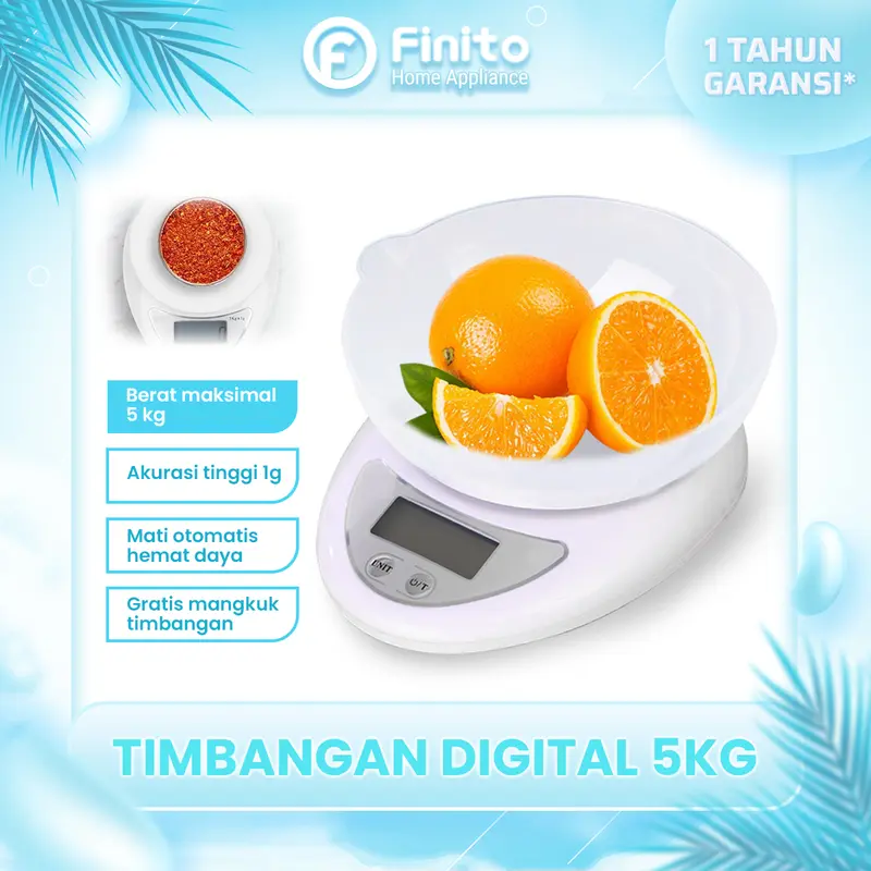 Timbangan Dapur Digital Finito 5KG Menimbang Kue Bumbu Mangkok Kitchen Scale (Free Baterai) Kitchenware 0