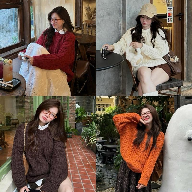   ẢNH OLDSCHOOL  Áo len vặn thừng bánh mì dáng rộng QC cổ tròn THE BARNETT 