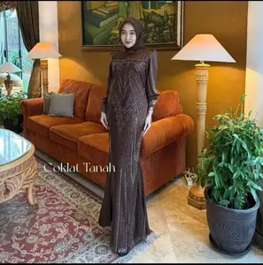 Dress Kondangan Wanita Remaja Simplpe Elegant Bahan Satin Silk Mix Brukat Premium Model Press Body Warna Mahogany Burgundy Navy Hitam