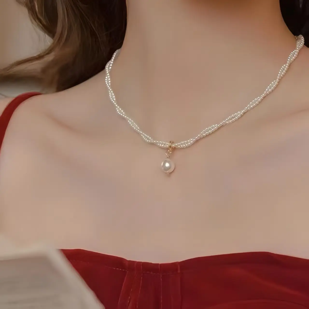 Vòng cổ hạt cho nữ, phong cách Pháp, thiết kế quấn kép, ngắn thanh lịch, lý tưởng để tự thưởng hoặc tặng người thân vòng  cổ  hạt  cườm