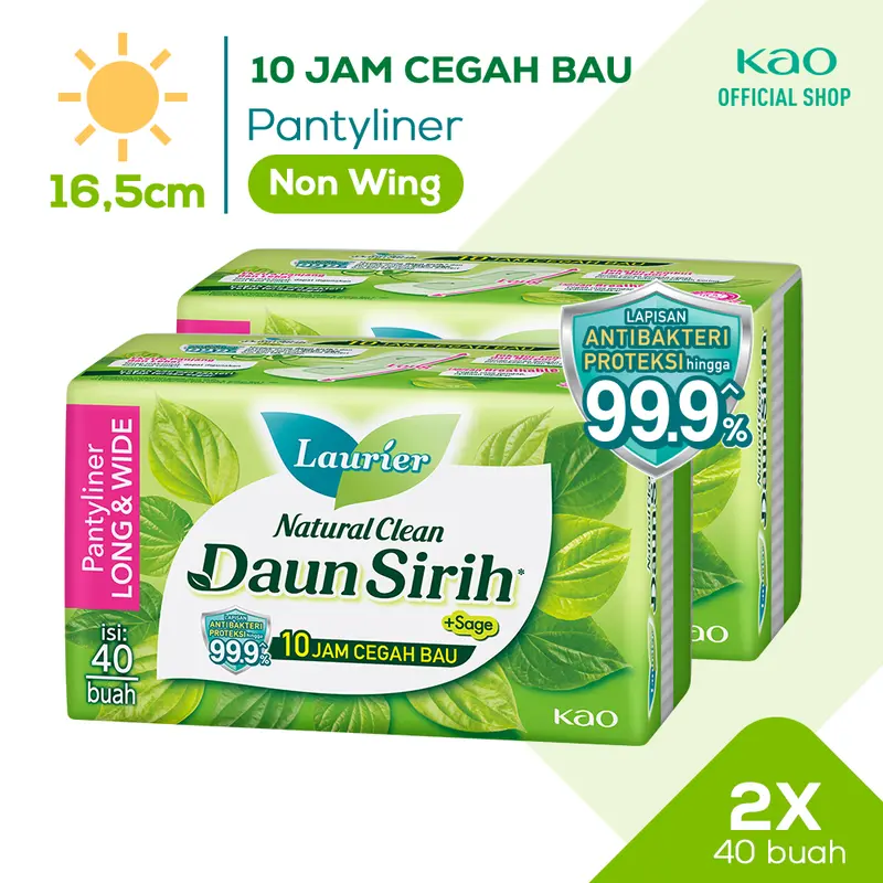 Laurier Natural Clean Pantyliner Daun Sirih Long and Wide Twinpack Perawatan Kewanitaan  Pantyliner Pembalut   Pads  16.5 cm / isi 40 buah Anti bau dan bakteri 0