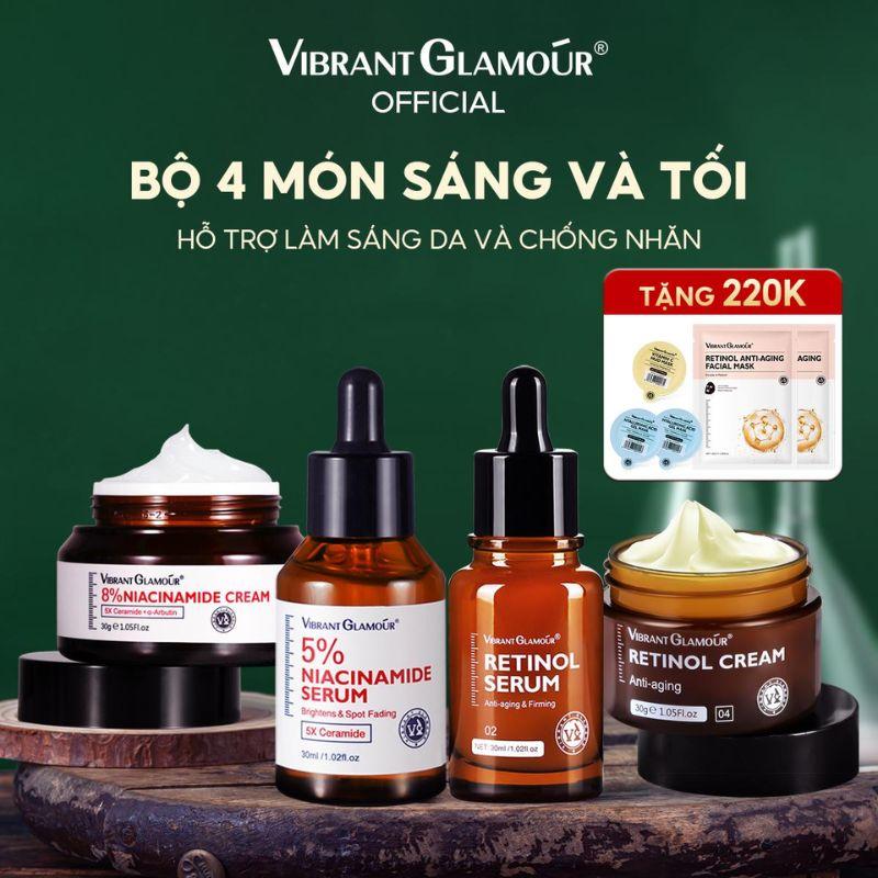 Bộ combo Serum, Kem Dưỡng Retinol & Niacinamide VIBRANT GLAMOUR Hỗ Trợ Nâng Tông và Hỗ Trợ Tươi Trẻ Da, dung tích serum 30ml, dung tích kem dưỡng 30g