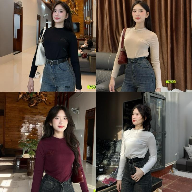 Áo Thun ôm cổ cao vạt bầu mềm mịn co giãn 