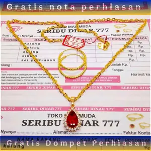 Kalung Nuri Batu Merah Anting Gipsi E.M.A.S Muda Asli Gratis Dompet + Surat Perhiasan