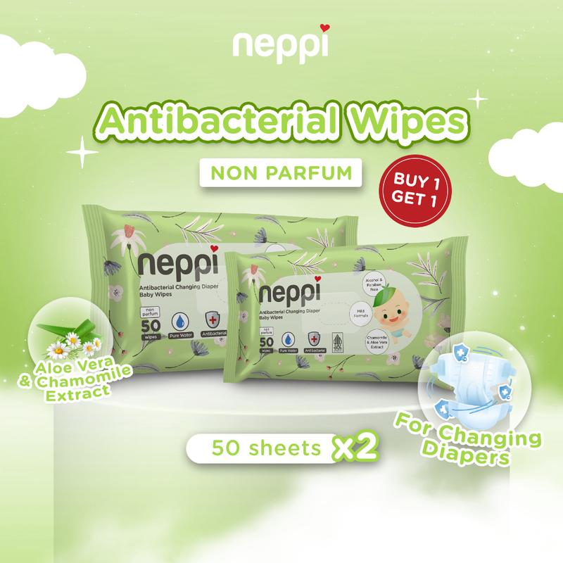(6 Pcs x 50 Lembar) Neppi Tisu / Tissue Basah Antibacterial Changing diapers Wipes Non-Parfum 1