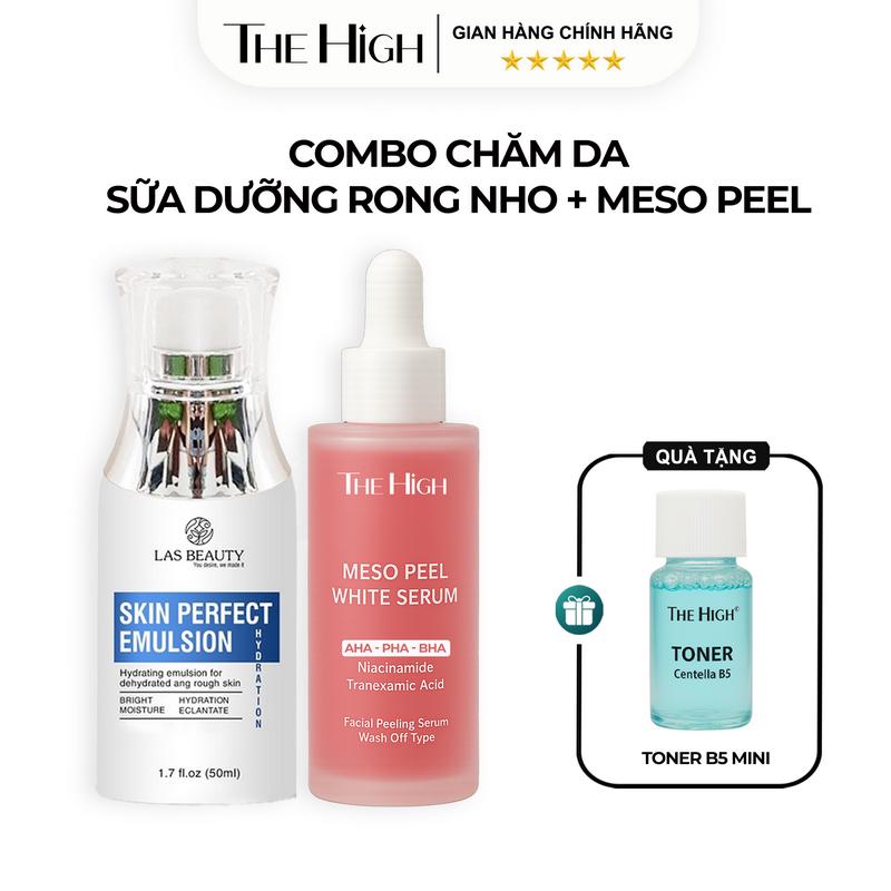  THE HIGH Combo Sữa Dưỡng Rong Nho & Meso Peel Hỗ Trợ Trắng Da Căng Mướt Không Đau Không Đỏ Làm Sạch Cải Thiện Mụn Đầu Đen Mụn Ẩn Làm Đẹp Da Skincare Chăm Sóc Da Nữ 