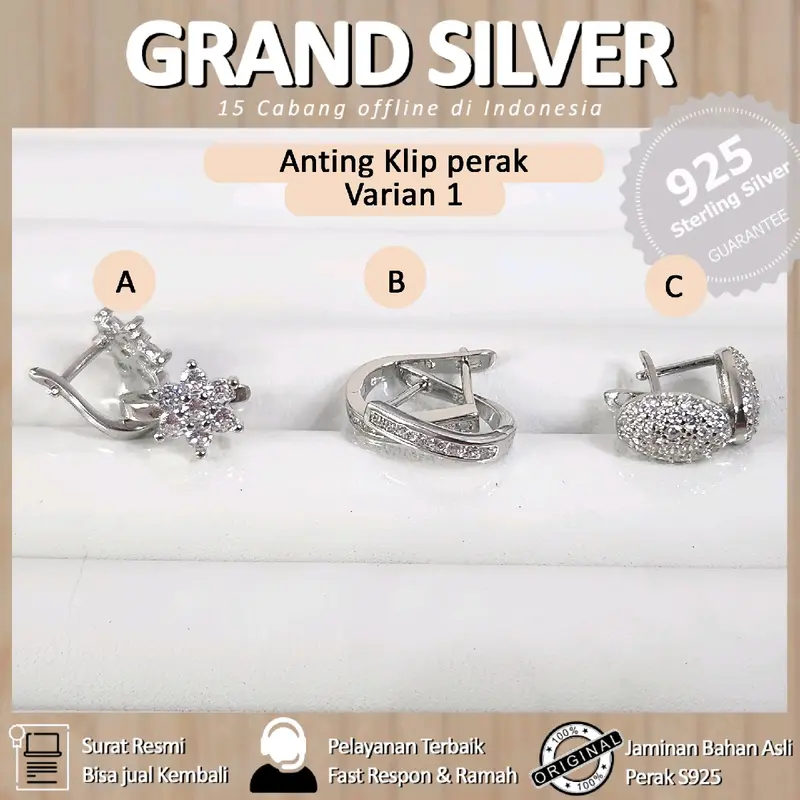 Grand Silver - Anting Klip Varian 2 putih berkilau 0
