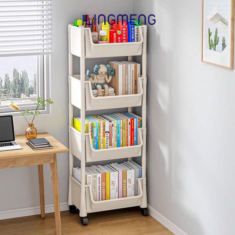 Kệ Đựng Đồ Đa Năng 4 Tầng Có Bánh Xe, Kệ Nhựa Đựng Sách Đồ Dùng Nhà Bếp Phòng Ngủ