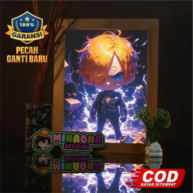 LAMPU HIAS BOX 3D - Edisi Anime One Piece, Naruto, Demon Slayer, Dragon Ball Chibi dengan LED dan Bingkai Kayu 3D Glossy Halus Akrilik Lampu tidur aesthetic paduan pencahayaan White Indoor Lighting lampu dinding light floating moon lamp Merah