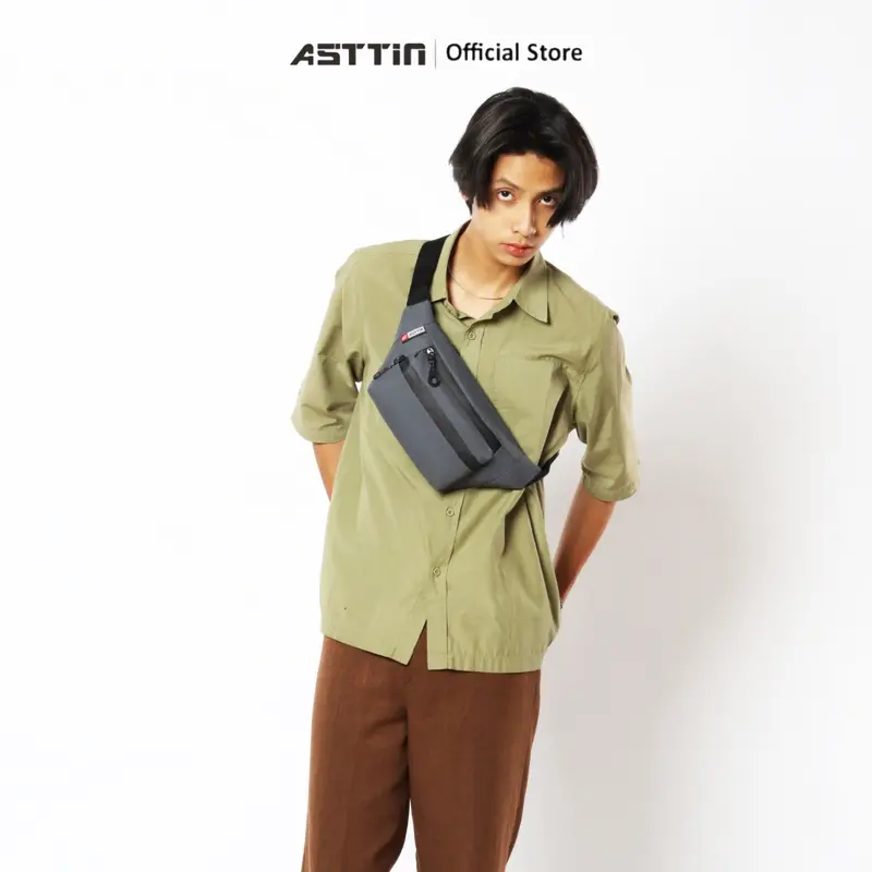 Tas Pinggang Waist Bag Waterproof 017 Asttin Unisex Bimo D1000 Garansi 1 Tahun - Hitam, Cowok Waistbag tas  pinggang  pria 4
