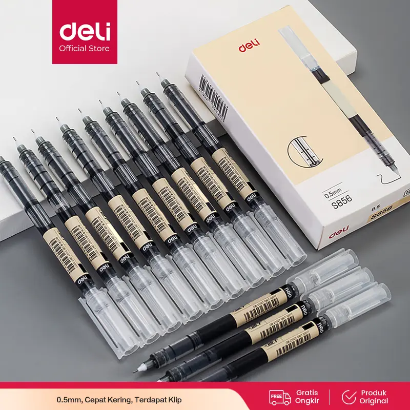 Deli Roller Pen Cepat Kering Tip Mini 0.5mm, Panjang Penulisan Hingga 1100m S856