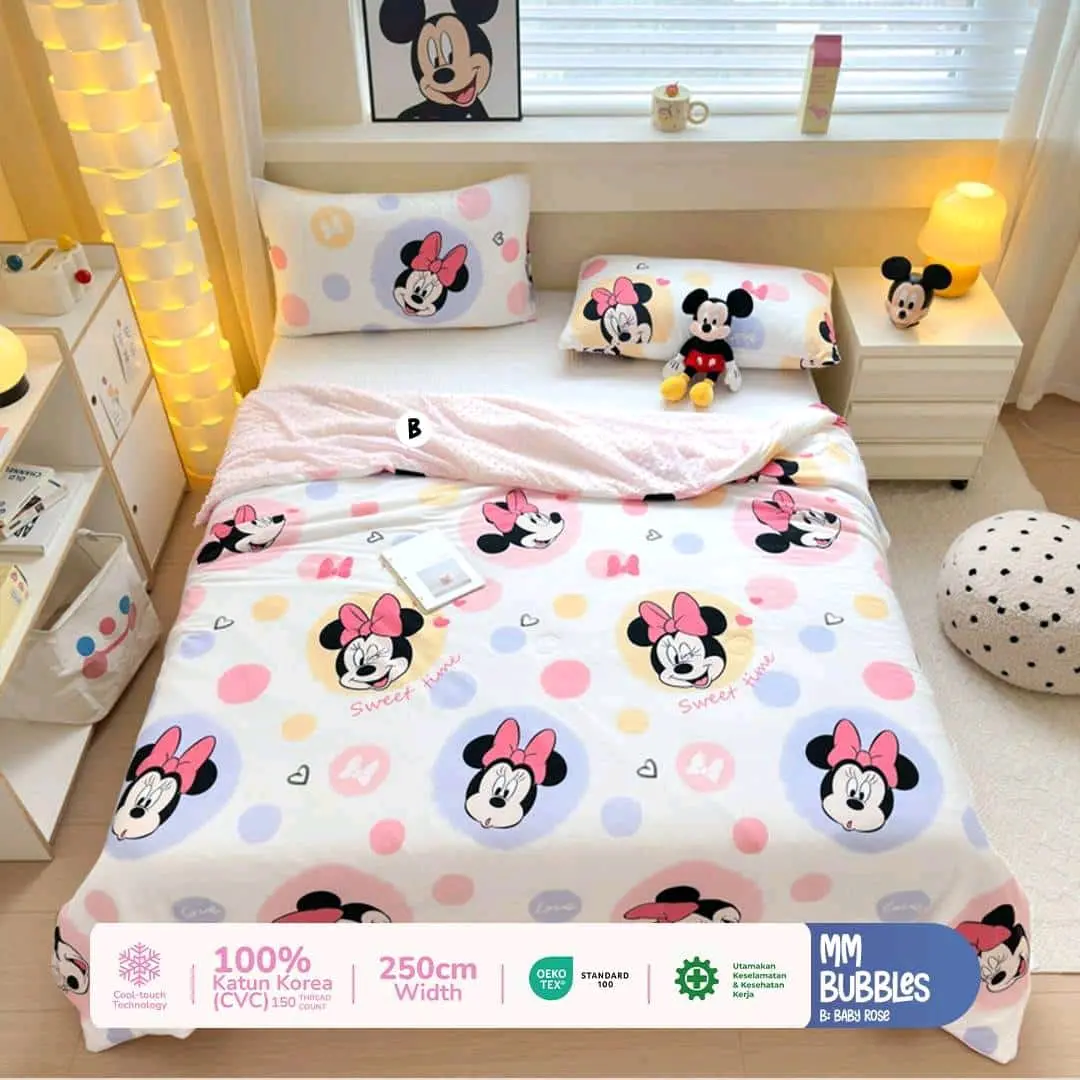NinaShopYN - Sprei Set MicroTencel "MINNIE BUBBLES" | Sarung bantal | Sarung guling | Bahan MicroSilk Katun Korea | Sprei lucu | Sprei anak