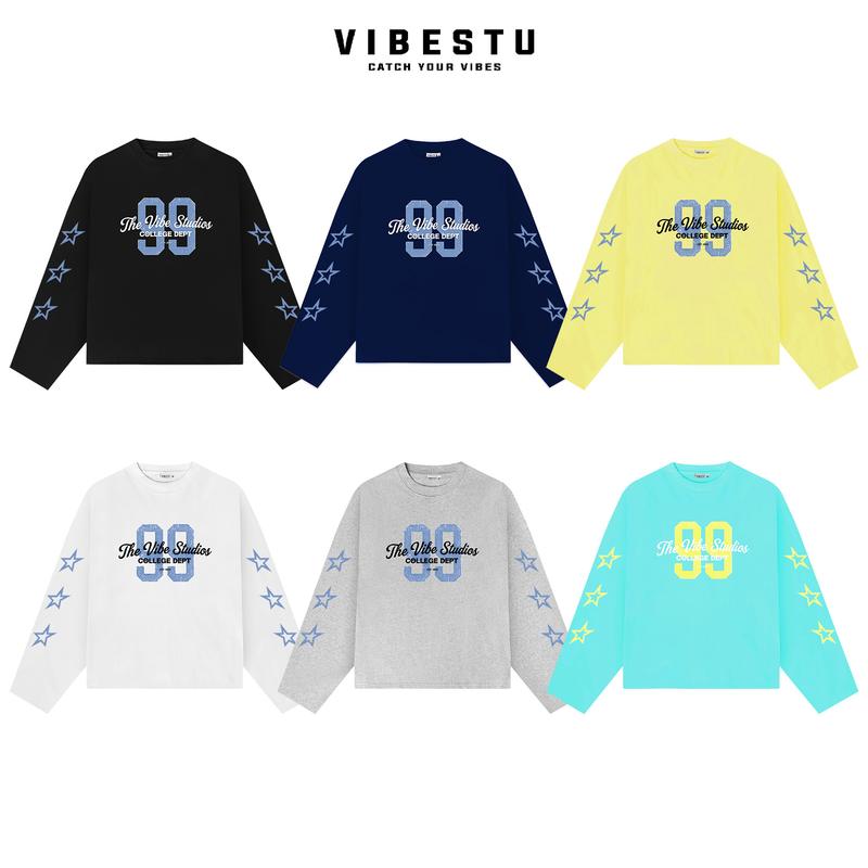 Áo Thun Tay Dài Form Boxy VIBESTU '' Số 99 '' Áo Longsleev Unisex Cotton 250Gsm Menswear
