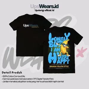 Baju Kaos Hitam Premium kualitas, Reguler Cowok & Cewek dengan Motif "Banana Yellow Style" Bahan 100% Cotton Combed 24s.