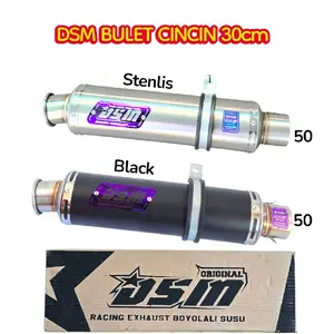 Knalpot Dsm Bulet cincin Ngebas Adem panjang 30cm black dan stenlis  Motorcycle Racing