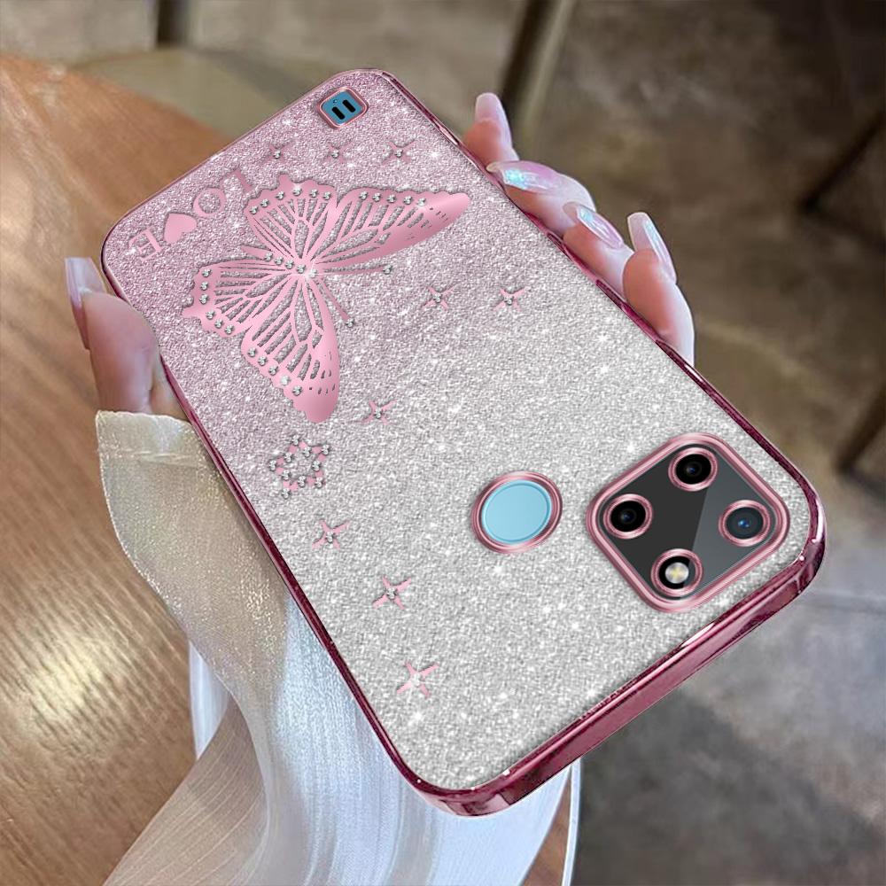 เคส สำหรับ Realme C21Y/C25Y วัสดุนิ่ม ชุบด้วยไฟฟ้า พร้อมคริสตัลและกระดาษแฟลช