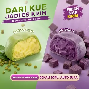 Q VIRAL! ES KRIM Kue Kacang Hijau dan Ubi Ungu  DENGAN SENSASI TEKSTUR ES KRIM NYA YANG CREAMY DIJAMIN NAGIH. Rasa manisnya pas, teksturnya super smooth, cocok untuk semua kalangan, Bakpia, Pia, kue, cemilan, makanan, cheese, permen, pancake, keju