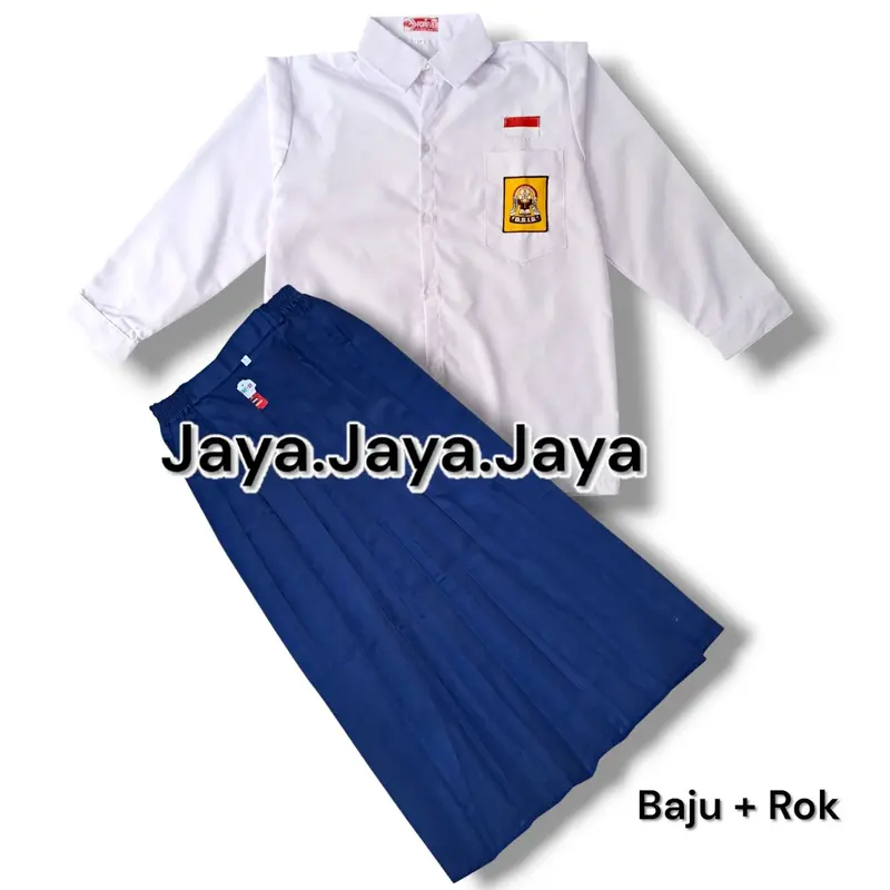 SETELAN SERAGAM SEKOLAH SMP PUTIH BIRU ANAK PEREMPUAN BAJU PANJANG ROK PANJANG 2