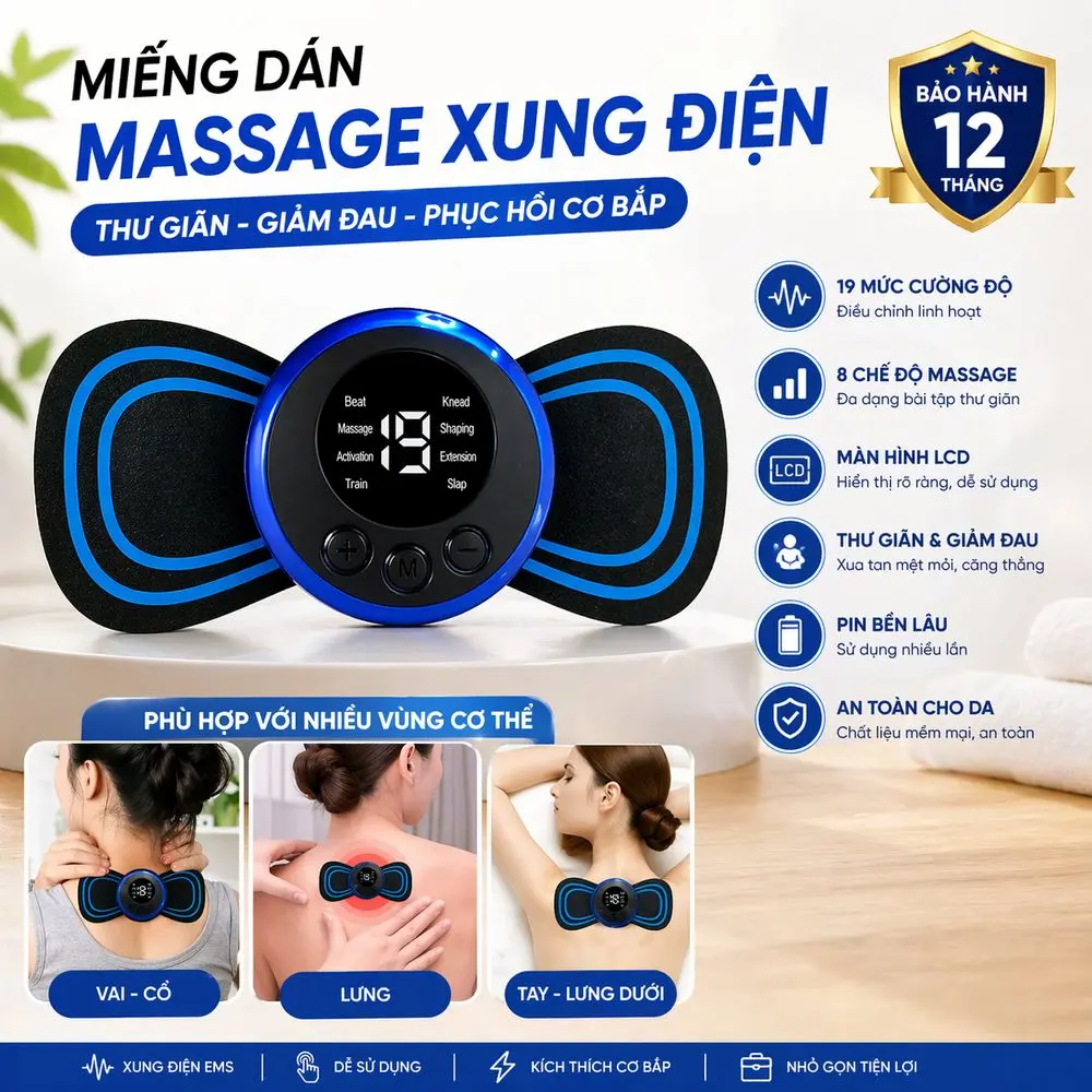 Máy Massage Mini Đa Năng - Miếng Dán Mát-Xa Thư Giãn 8 Kiểu mát-xa - BH 6T