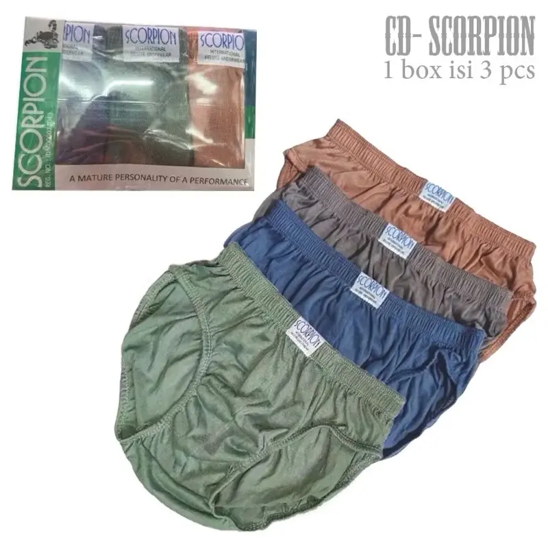 Celana Dalam Pria Scorpion Kotak Hijau Bahan Cotton Super Lembut 1 Box Motif Cowok Dewasa Katun Segitiga CD [1 Box Isi 3 Pcs]