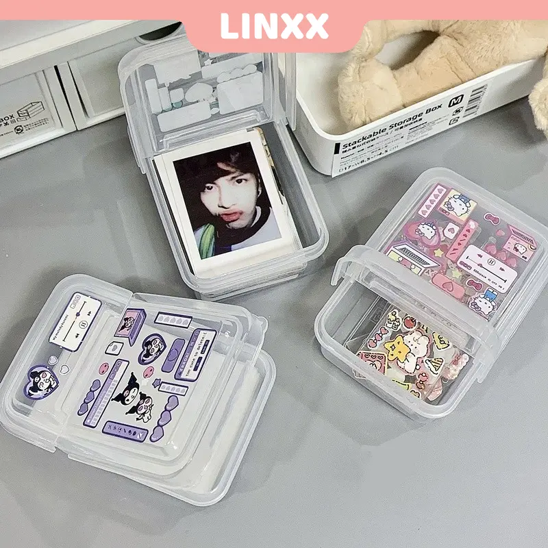 Hộp lưu trữ lật trong suốt, LINXX, cho tay áo bỏng ngô, hộp nhựa mini, hộp Sắp Xếp thẻ Lomo Photocard