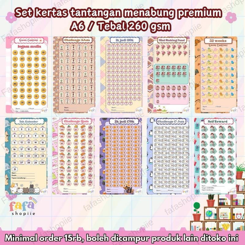 10pcs kertas Menabung A6 Premium super cute, Isi 10 lembar, Saving ...