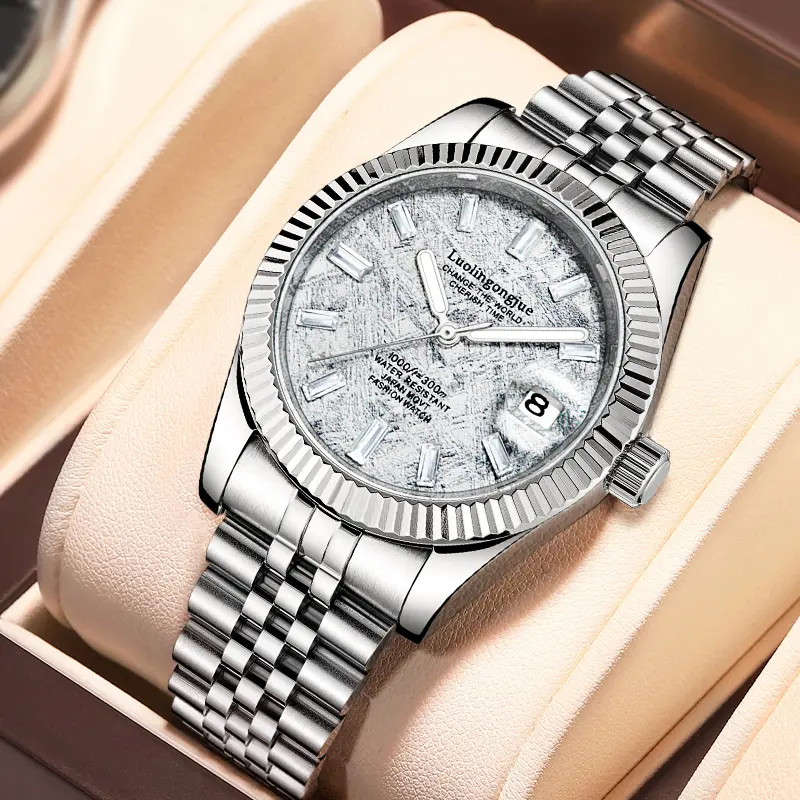 Đồng Hồ Cơ, Dành Cho Nam Giới, Đĩa Thiên Thạch 38MM, Đồng Hồ Tự Động Bộ Xương Cổ Điển, Hiển Thị Ngày Dạ Quang, Thép Không Gỉ, Đồng Hồ Doanh Nhân Trẻ Trung Cao Cấp