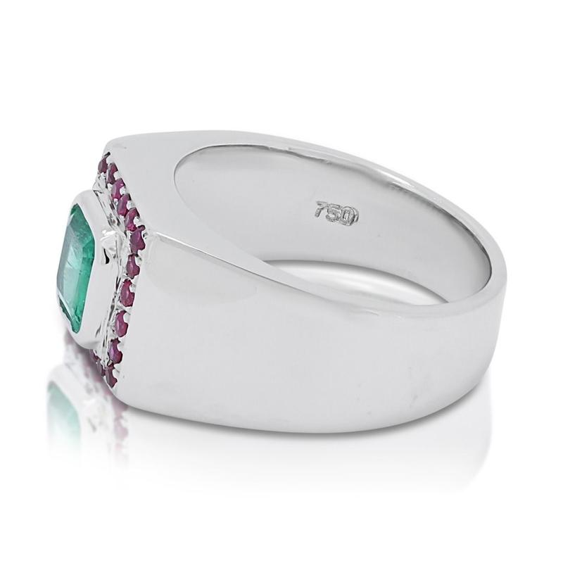 Fabulous 1 carat and 5 points Emerald and Rubies Dome Ring in 18K White Gold 3