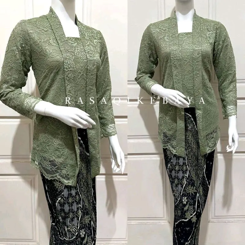 Set Kebaya Kutubaru Brokat/Kutubaru Floy Kartini Panjang Dress Wanita Baju Kondangan Remaja - Dewasa, Pesta, Setelan, Atasan, Katun Tunik Wisuda Hitam Bawahan Semi Silk 4