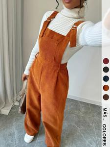 Mono casual tejido para mujer con tirantes ajustables, diseño con botones al frente, estilo ajustado para las estaciones de otoño e invierno