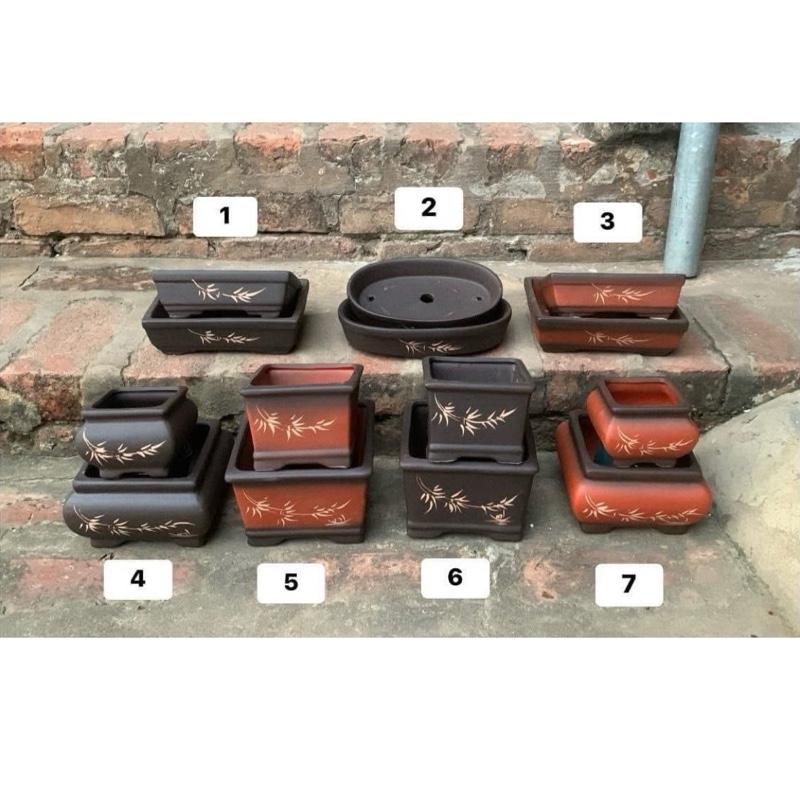 sét 02 chậu gốm nhỏ xinh trồng cây bonsai mini 8--19cm