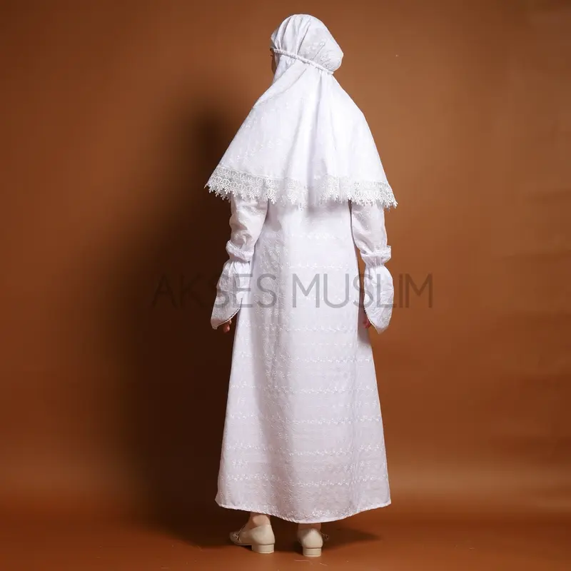 Gamis ihrom wanita gamis putih wanita paket kerudung katun bordir perlengkapan haji dan umroh wanita Bergo Motif Nyaman Muslim Lembut Jilbab Kantong Panjang Setelan Lebaran Dress Jepang 8