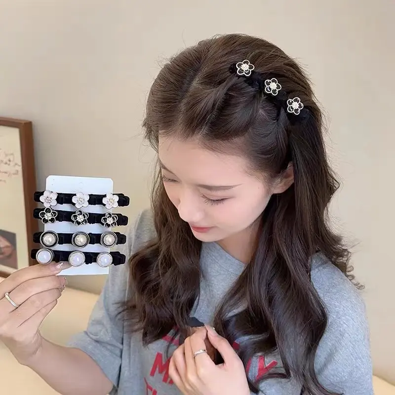 Kẹp Mỏ Vịt Dệt Tóc, Phong Cách Công Chúa Ngọt Ngào Và Bồng Bềnh Kẹp Tóc Hai Lớp, Kẹp Bên Thanh Lịch, Kẹp Thẳng Hoa, Kẹp Bên, Với Kẹp Tóc Trang Trí, phong cách phụ nữ, thời trang thanh lịch và đẹp Women，kẹp tóc 3