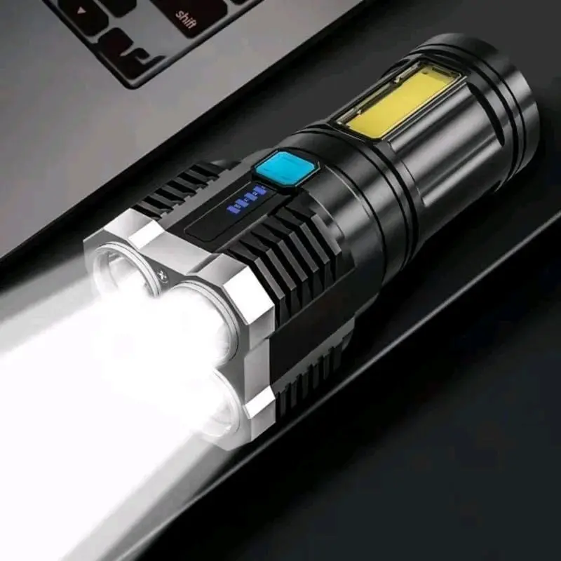 senter led super bright 4 mata led mata cob light super terang 48 w chargeable cas portable Baterai Lampu  Usb 3