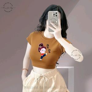 Áo Thun Croptop Basic Form Ôm Body Nữ Cổ Tròn Tay Ngắn In Hình "Mập Đẹp Style Cô Nàng Hung Dữ", Kích Cở S M L, Women Sò Sen Hoa Sen Dáng Ngắn Thun