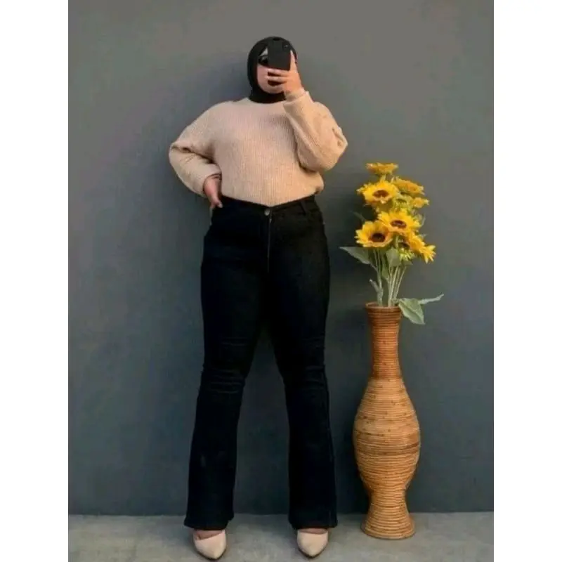 size 27-42 hw cutbray celana panjang wanita kekinian Quality premium highwaist cutbray Jeans tebal dan melar Hitam, abu, biru flare pants cut bray ootd korea pas high waist 1