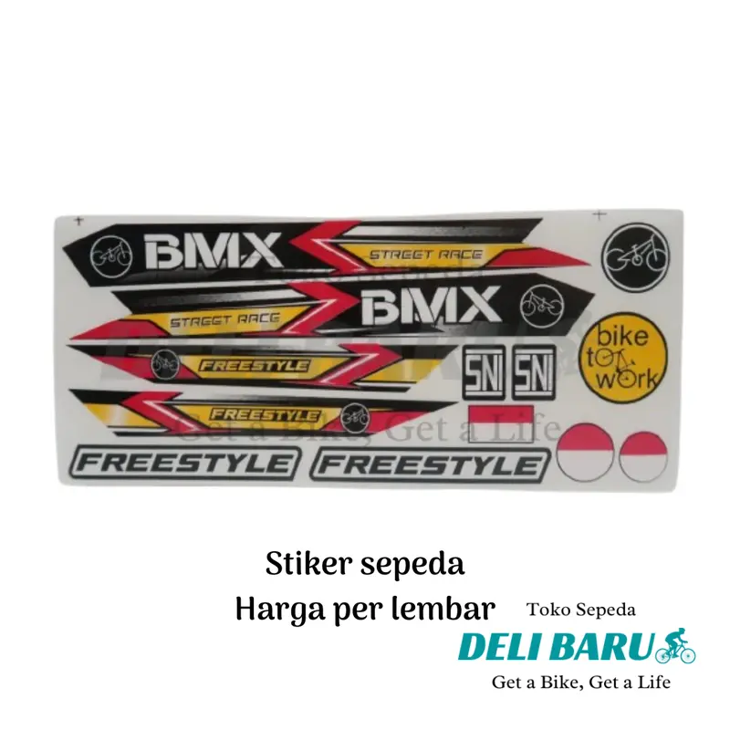 Stiker tempel murah tulisan BMX FREESTYLE merah biru sepeda harga per lembar 2
